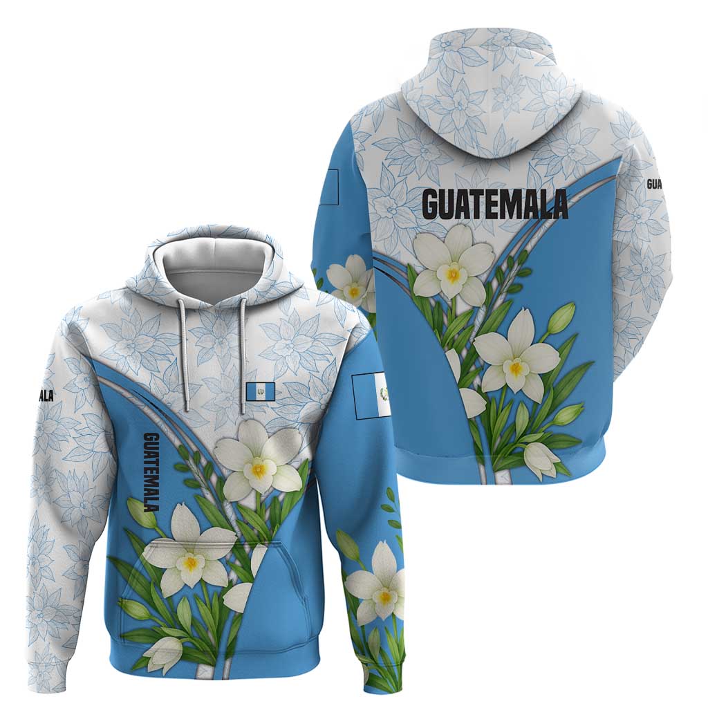 Guatemala White Monja Blanca Flower Hoodie with Blue Flag Theme and Floral Pattern Design TS04