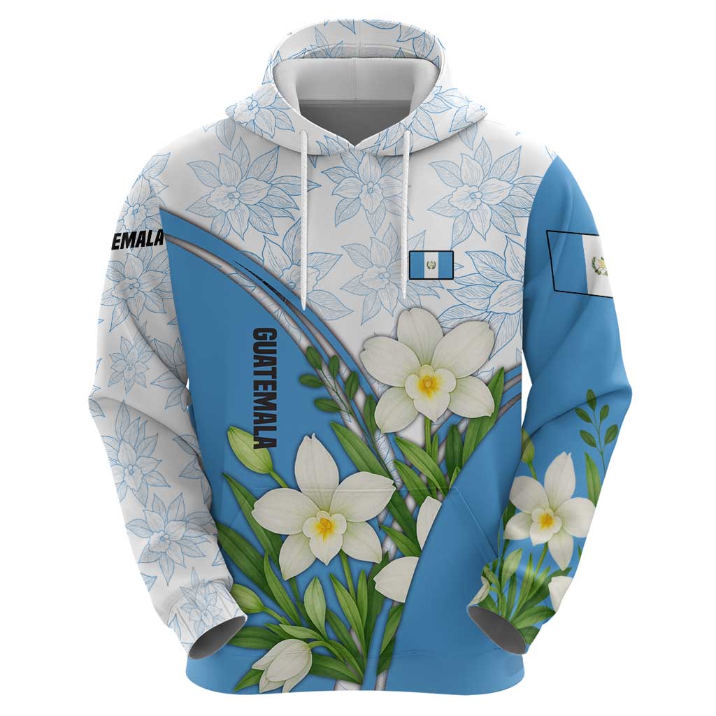 Guatemala White Monja Blanca Flower Hoodie with Blue Flag Theme and Floral Pattern Design TS04