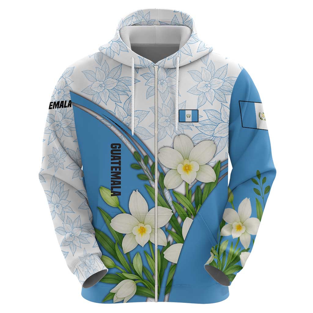 Guatemala White Monja Blanca Flower Hoodie with Blue Flag Theme and Floral Pattern Design TS04