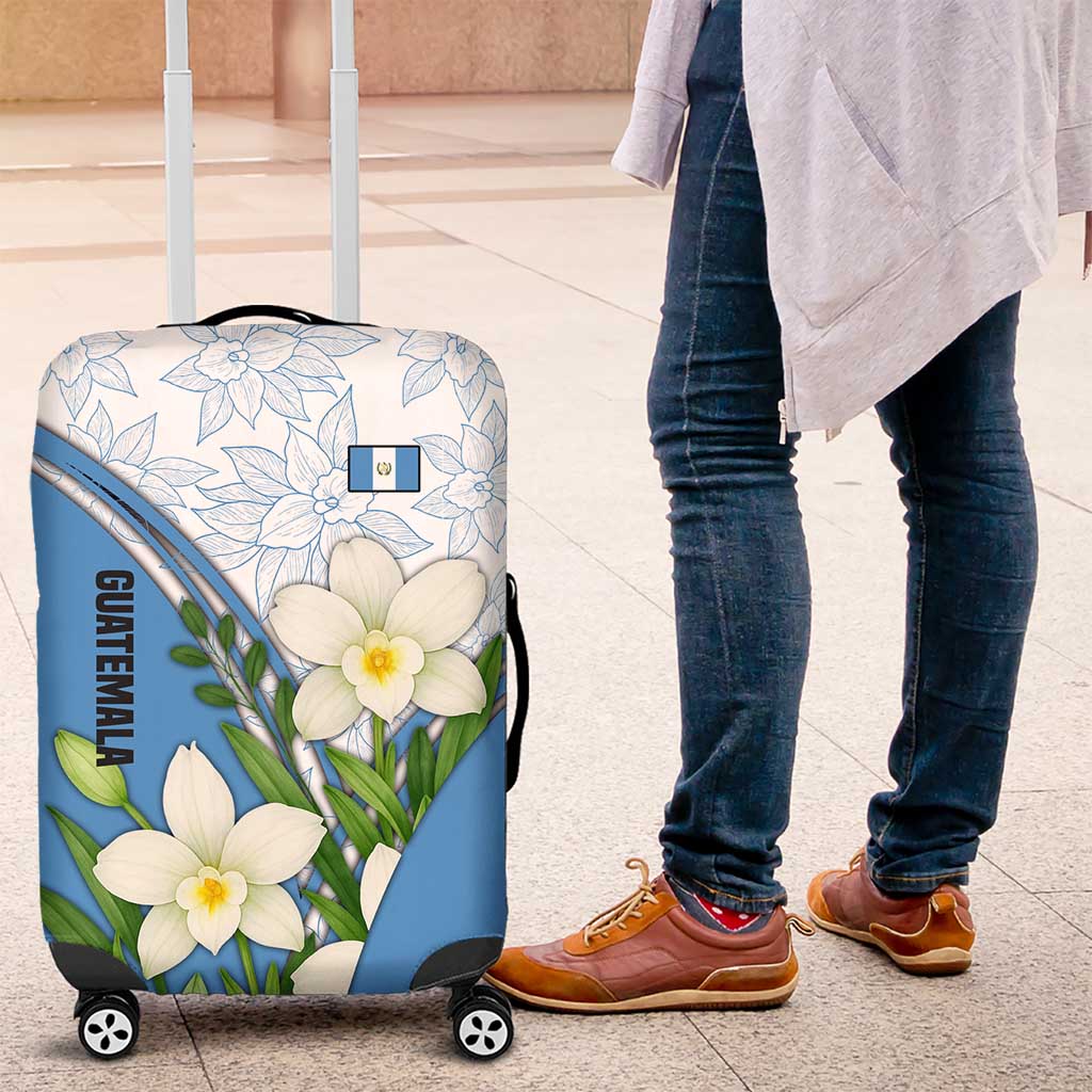 Guatemala White Monja Blanca Flower Luggage Cover with Blue Flag Theme and Floral Pattern Design TS04