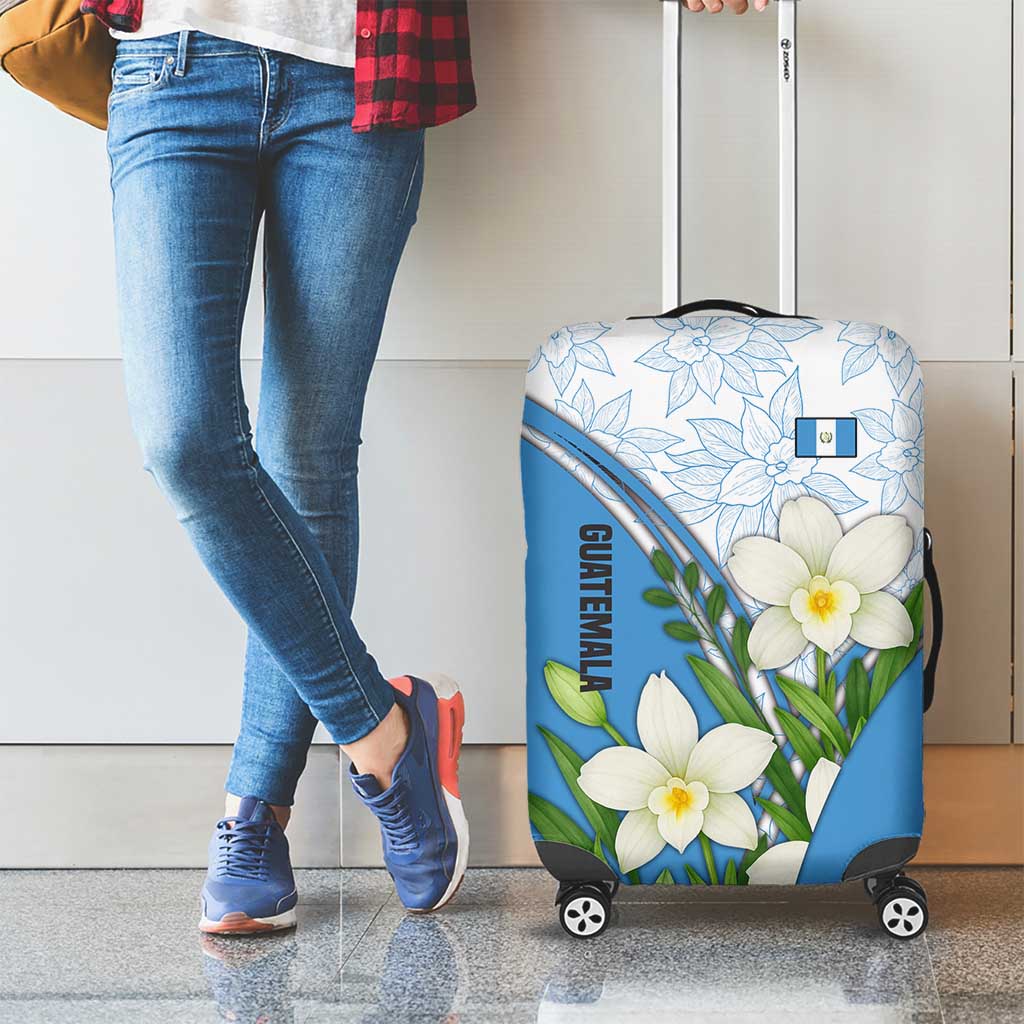 Guatemala White Monja Blanca Flower Luggage Cover with Blue Flag Theme and Floral Pattern Design TS04