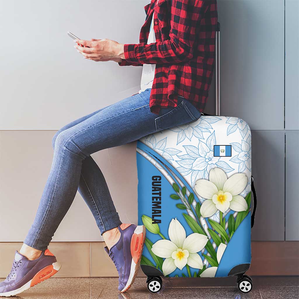 Guatemala White Monja Blanca Flower Luggage Cover with Blue Flag Theme and Floral Pattern Design TS04