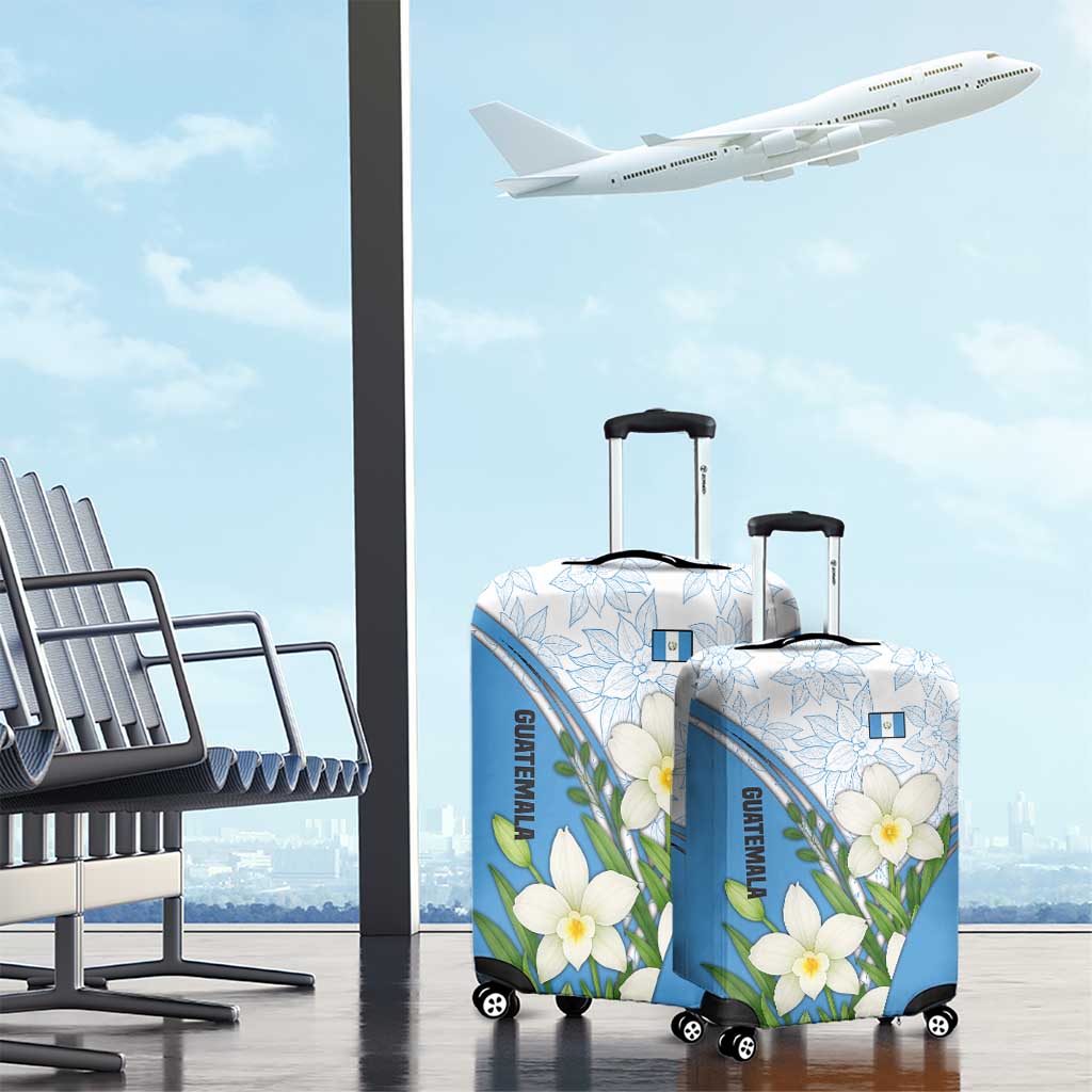 Guatemala White Monja Blanca Flower Luggage Cover with Blue Flag Theme and Floral Pattern Design TS04