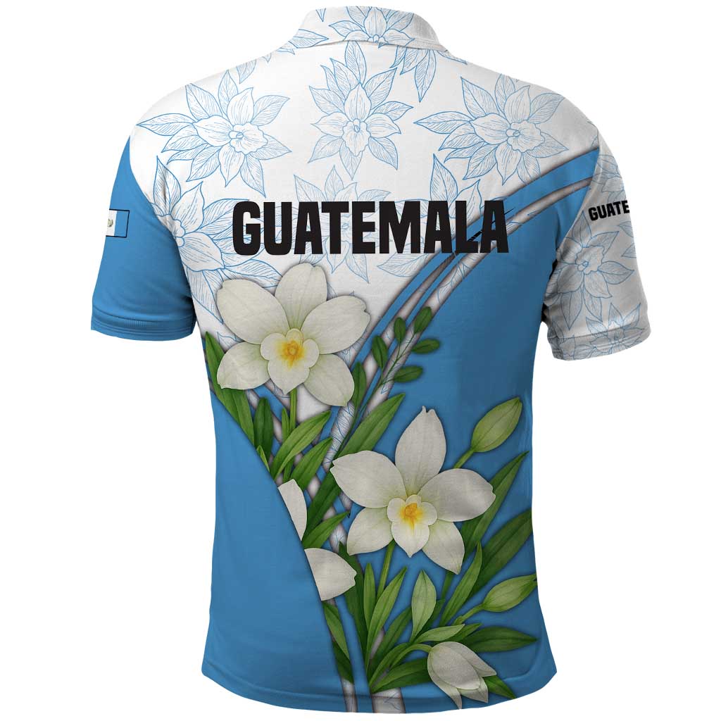 Guatemala White Monja Blanca Flower Polo Shirt with Blue Flag Theme and Floral Pattern Design TS04