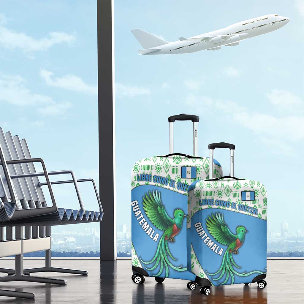 Guatemala Quetzal Bird Luggage Cover with Tribal Motif and Libre Como El Quetzal Design TS04