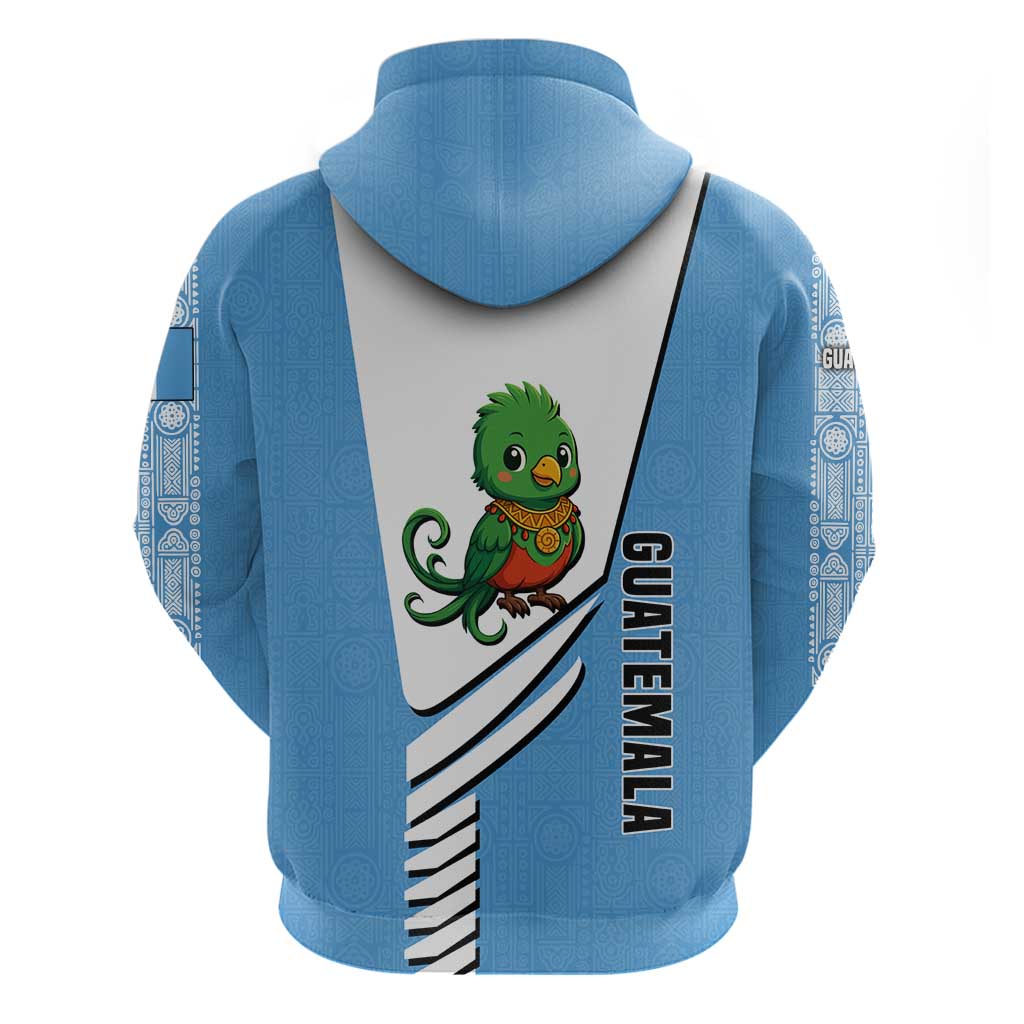 Guatemala Cute Quetzal Bird Hoodie with Blue White Flag Colors and Tribal Pattern Design TS04