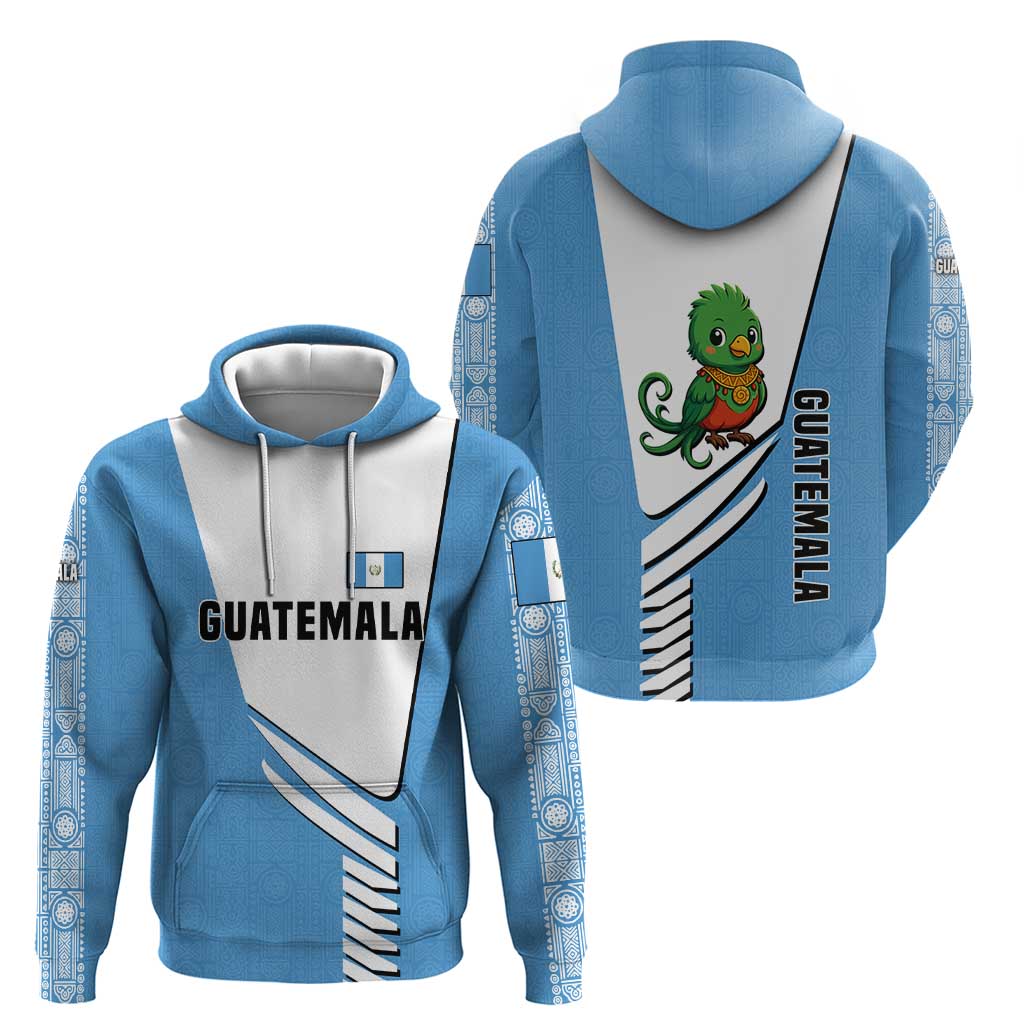 Guatemala Cute Quetzal Bird Hoodie with Blue White Flag Colors and Tribal Pattern Design TS04