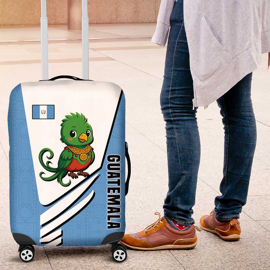 Guatemala Cute Quetzal Bird Luggage Cover with Blue White Flag Colors and Tribal Pattern Design TS04
