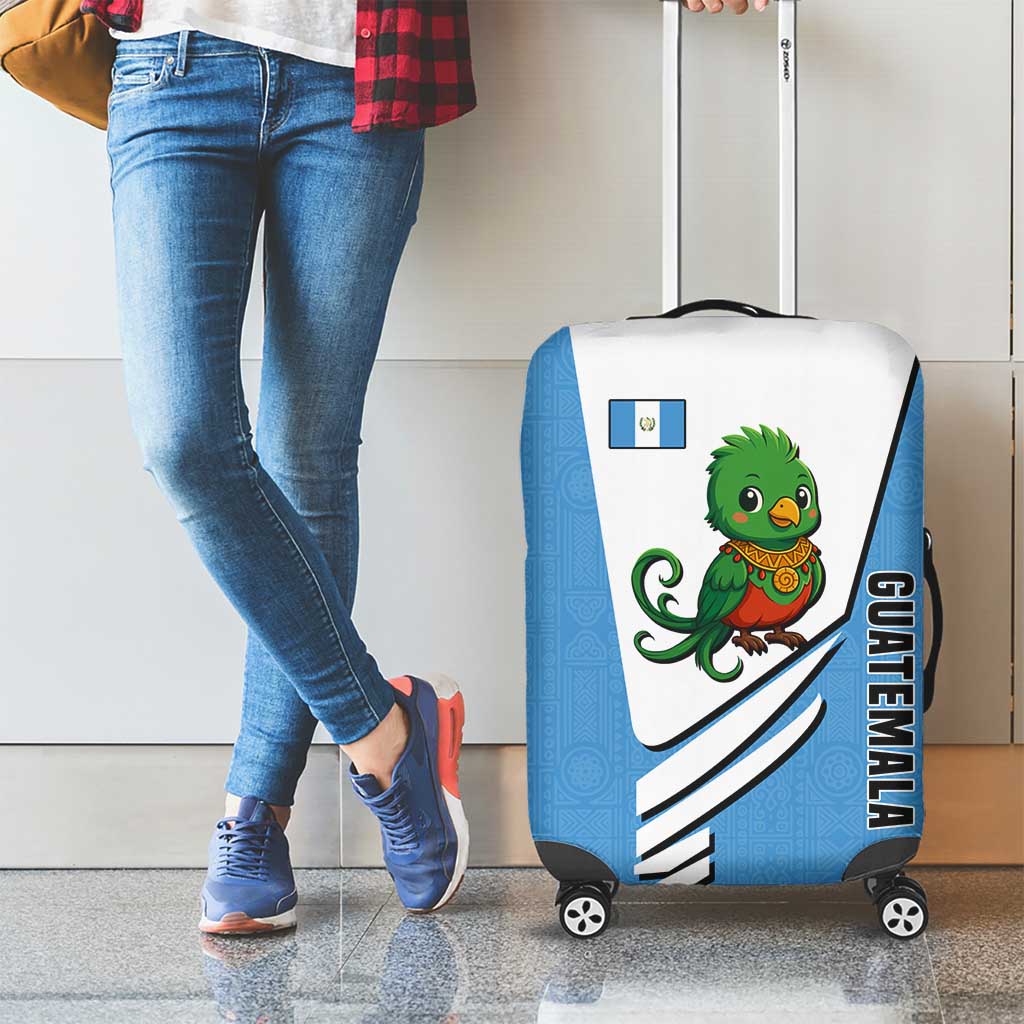 Guatemala Cute Quetzal Bird Luggage Cover with Blue White Flag Colors and Tribal Pattern Design TS04