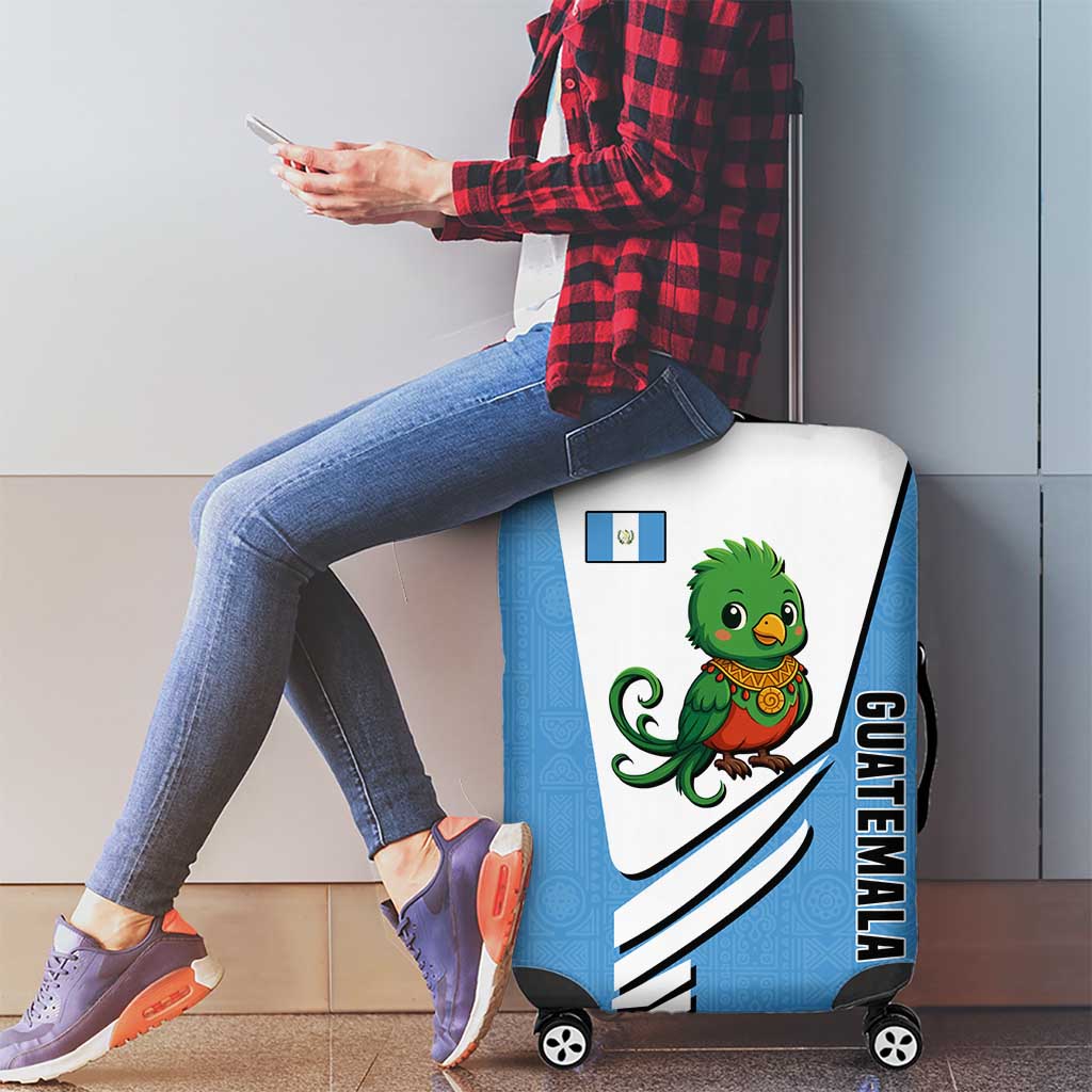 Guatemala Cute Quetzal Bird Luggage Cover with Blue White Flag Colors and Tribal Pattern Design TS04