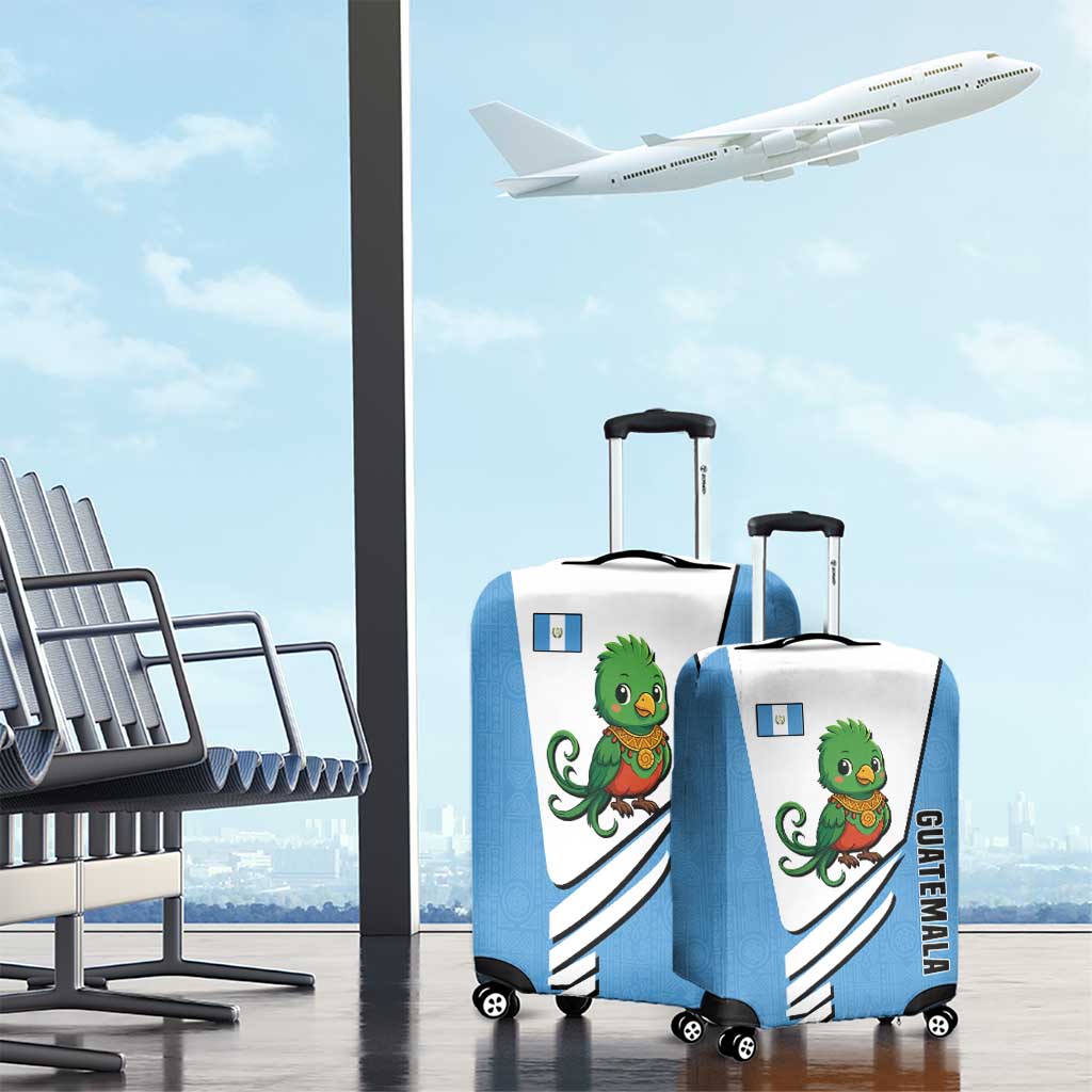 Guatemala Cute Quetzal Bird Luggage Cover with Blue White Flag Colors and Tribal Pattern Design TS04