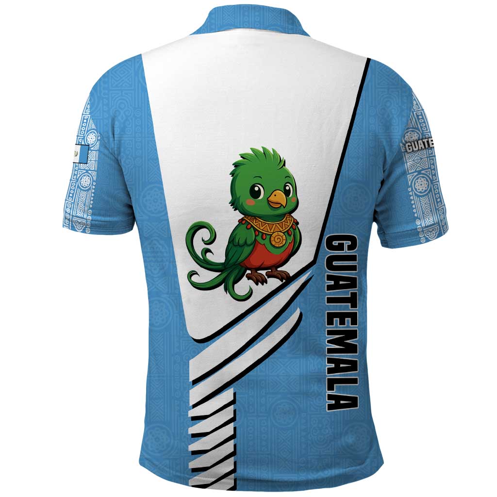 Guatemala Cute Quetzal Bird Polo Shirt with Blue White Flag Colors and Tribal Pattern Design TS04