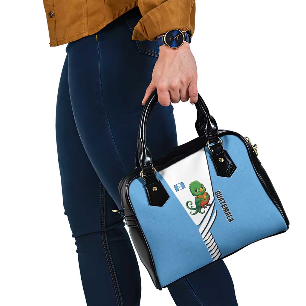 Guatemala Cute Quetzal Bird Shoulder Handbag with Blue White Flag Colors and Tribal Pattern Design TS04
