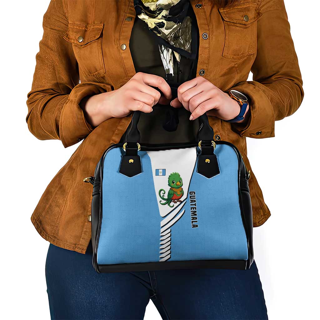 Guatemala Cute Quetzal Bird Shoulder Handbag with Blue White Flag Colors and Tribal Pattern Design TS04