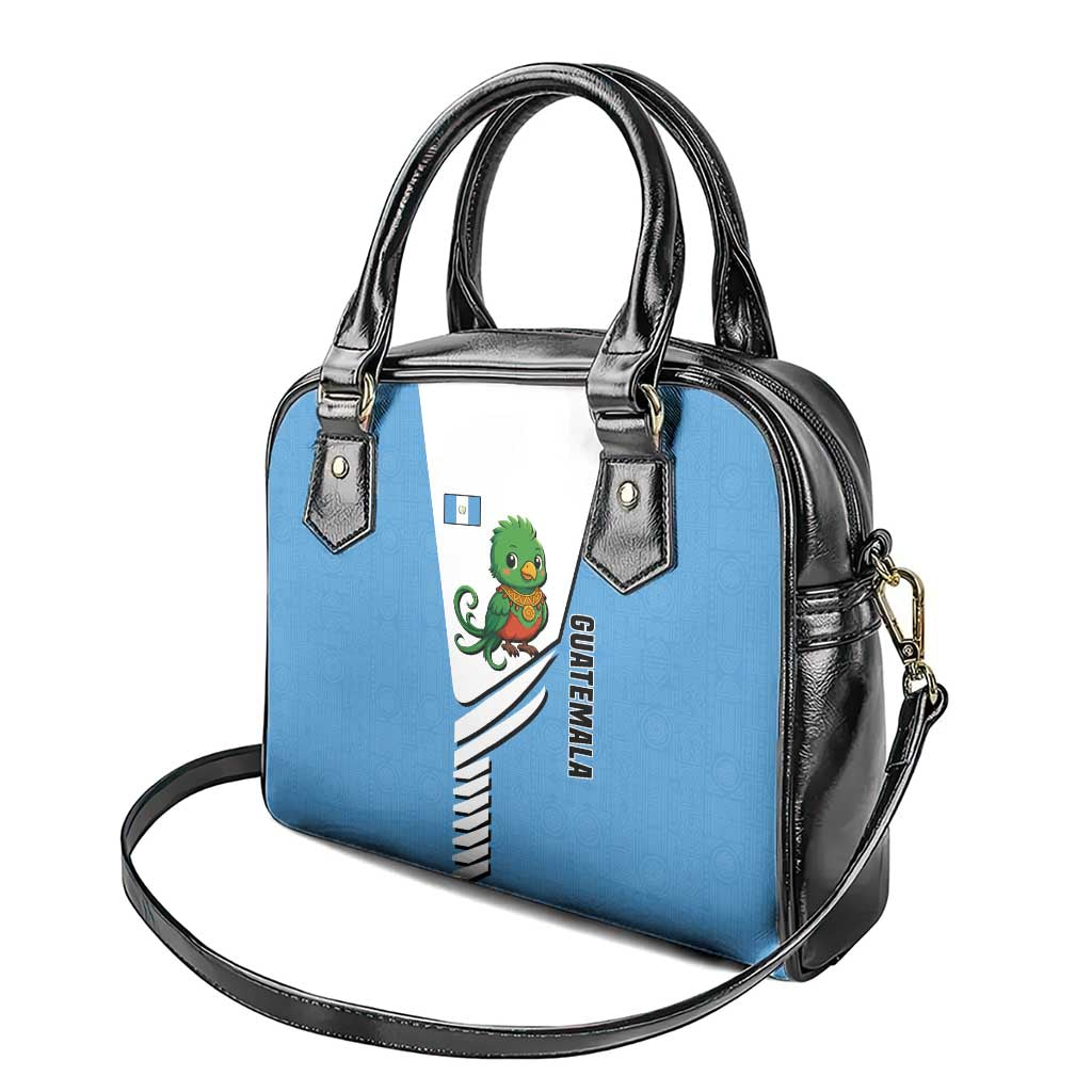 Guatemala Cute Quetzal Bird Shoulder Handbag with Blue White Flag Colors and Tribal Pattern Design TS04