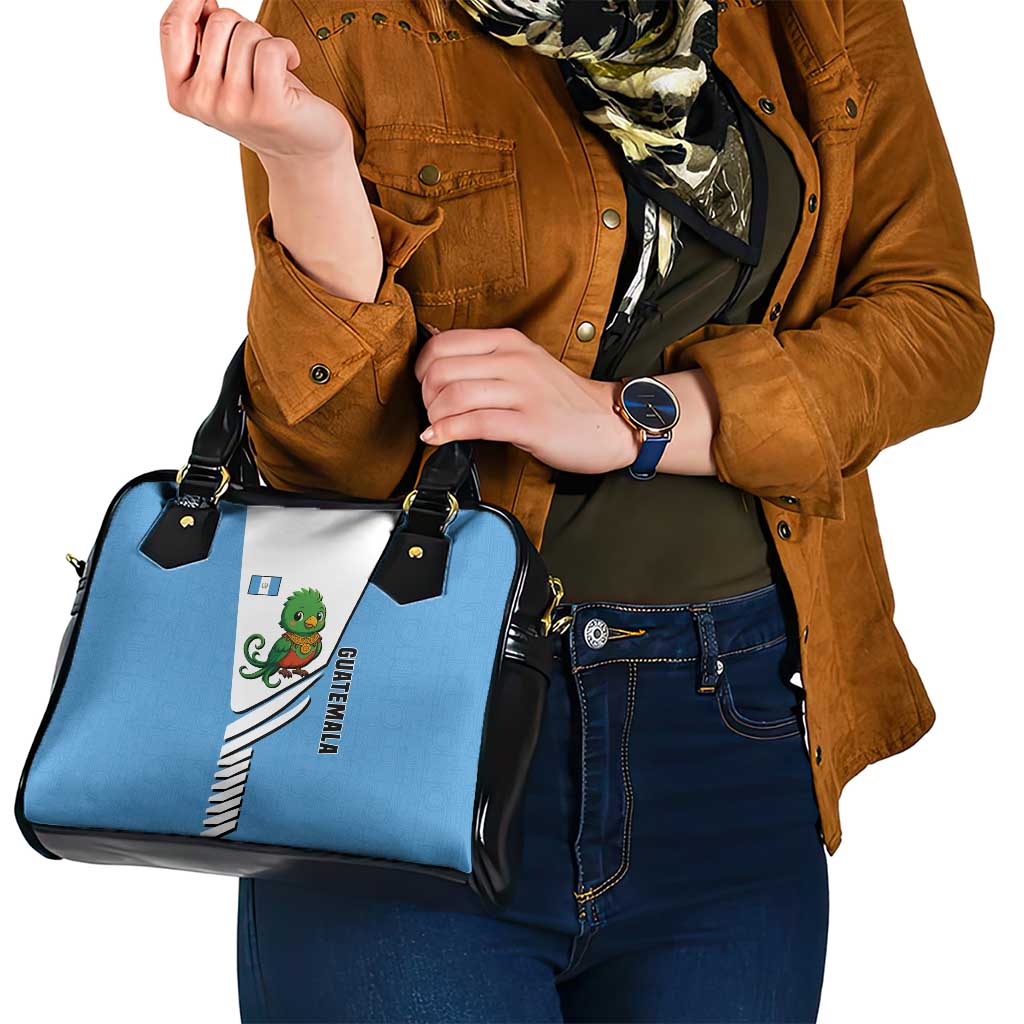 Guatemala Cute Quetzal Bird Shoulder Handbag with Blue White Flag Colors and Tribal Pattern Design TS04