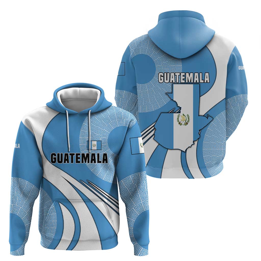 Guatemala Flag Map Hoodie with Blue White Swirl and Geometric Pattern Design TS04