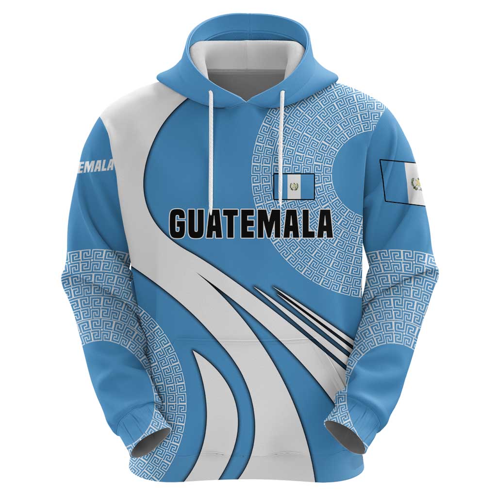 Guatemala Flag Map Hoodie with Blue White Swirl and Geometric Pattern Design TS04