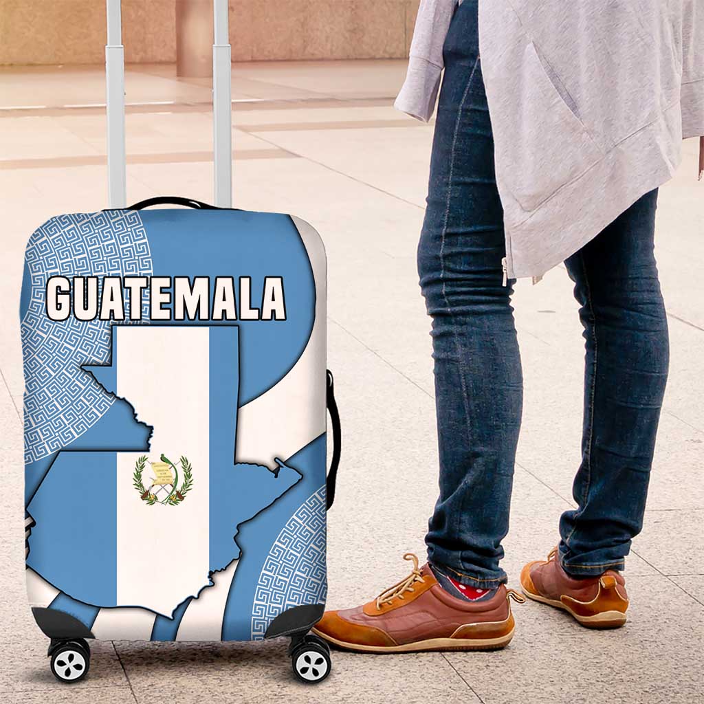 Guatemala Flag Map Luggage Cover with Blue White Swirl and Geometric Pattern Design TS04