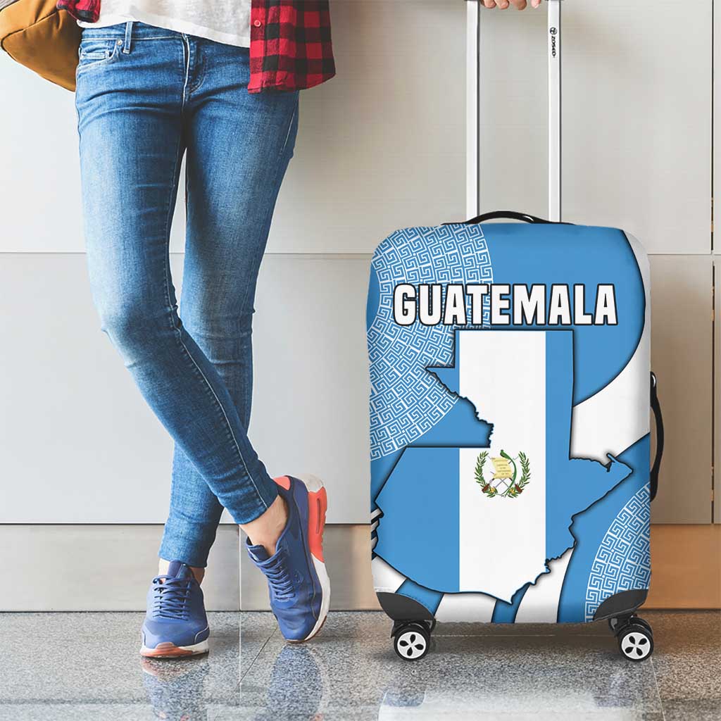 Guatemala Flag Map Luggage Cover with Blue White Swirl and Geometric Pattern Design TS04