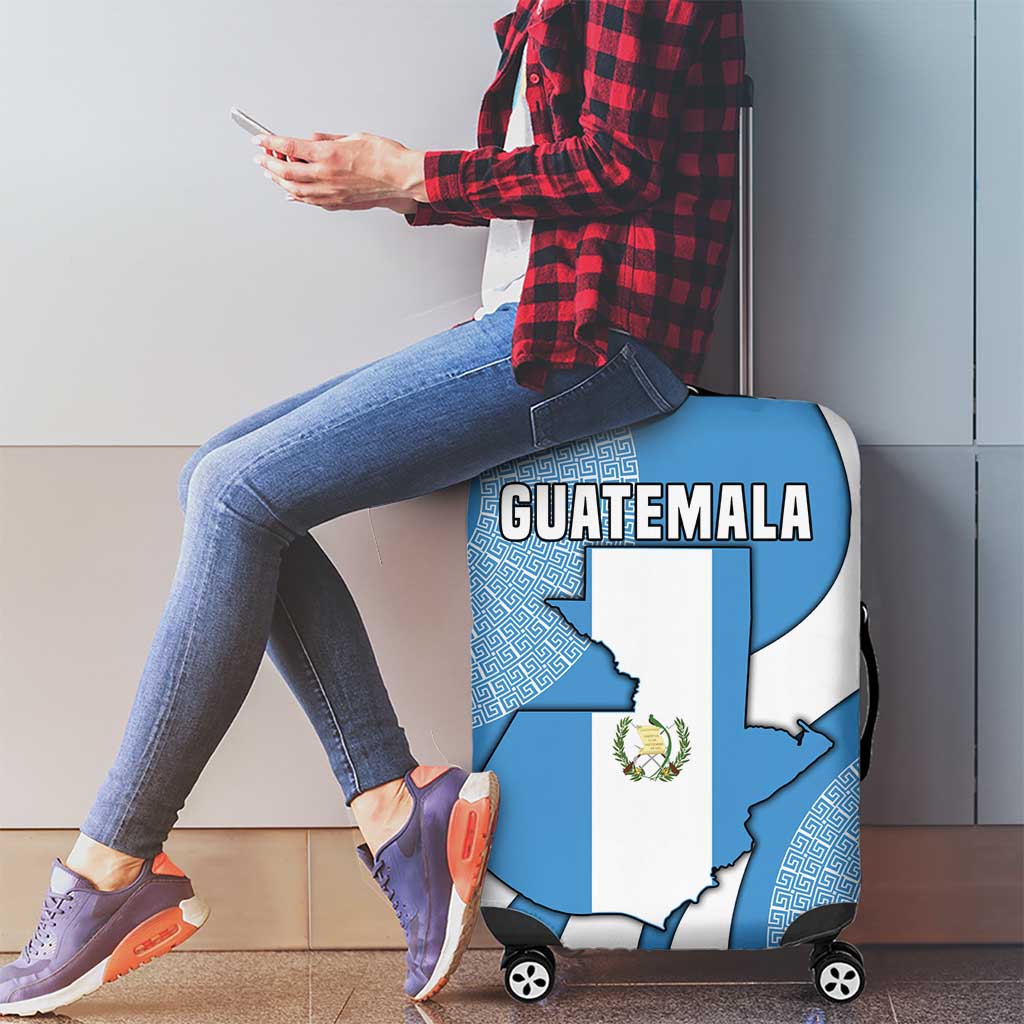 Guatemala Flag Map Luggage Cover with Blue White Swirl and Geometric Pattern Design TS04