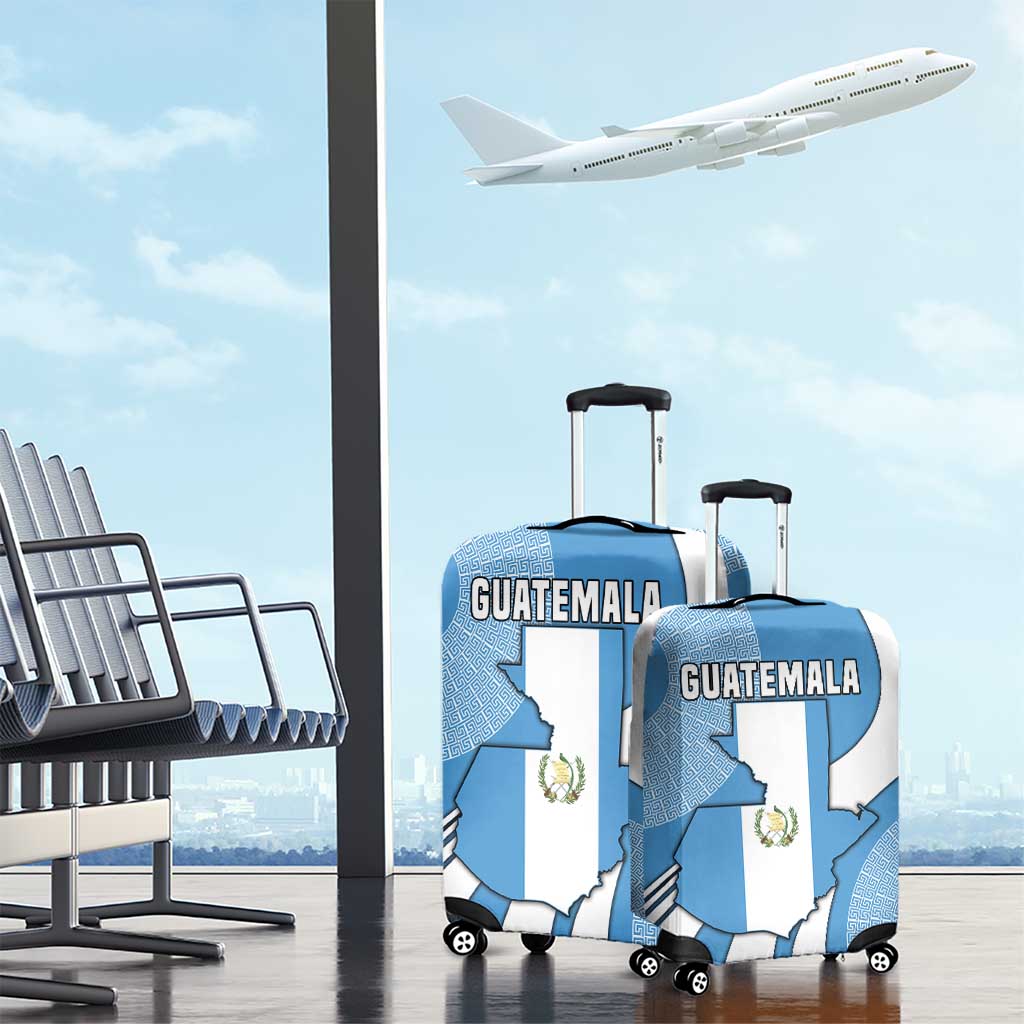 Guatemala Flag Map Luggage Cover with Blue White Swirl and Geometric Pattern Design TS04