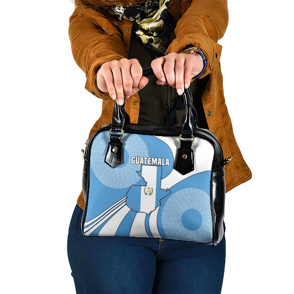 Guatemala Flag Map Shoulder Handbag with Blue White Swirl and Geometric Pattern Design TS04