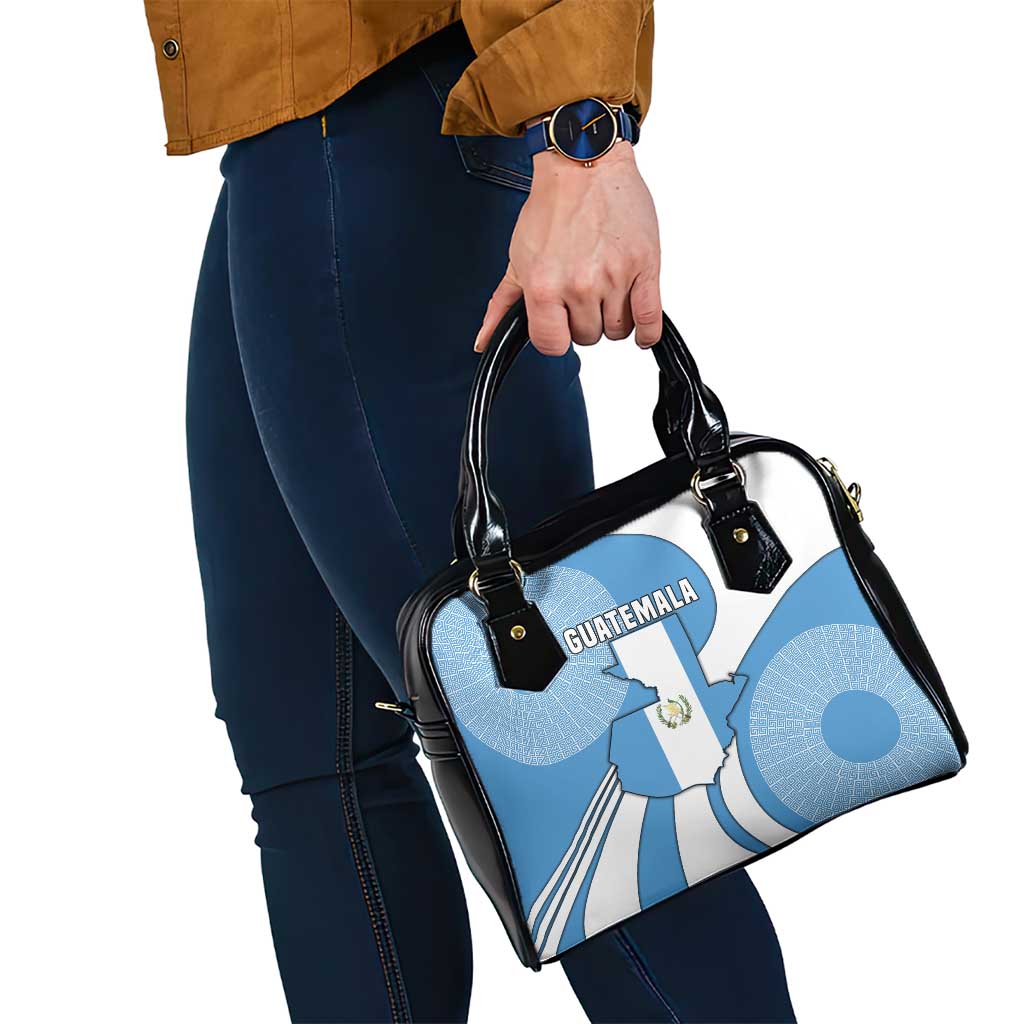 Guatemala Flag Map Shoulder Handbag with Blue White Swirl and Geometric Pattern Design TS04