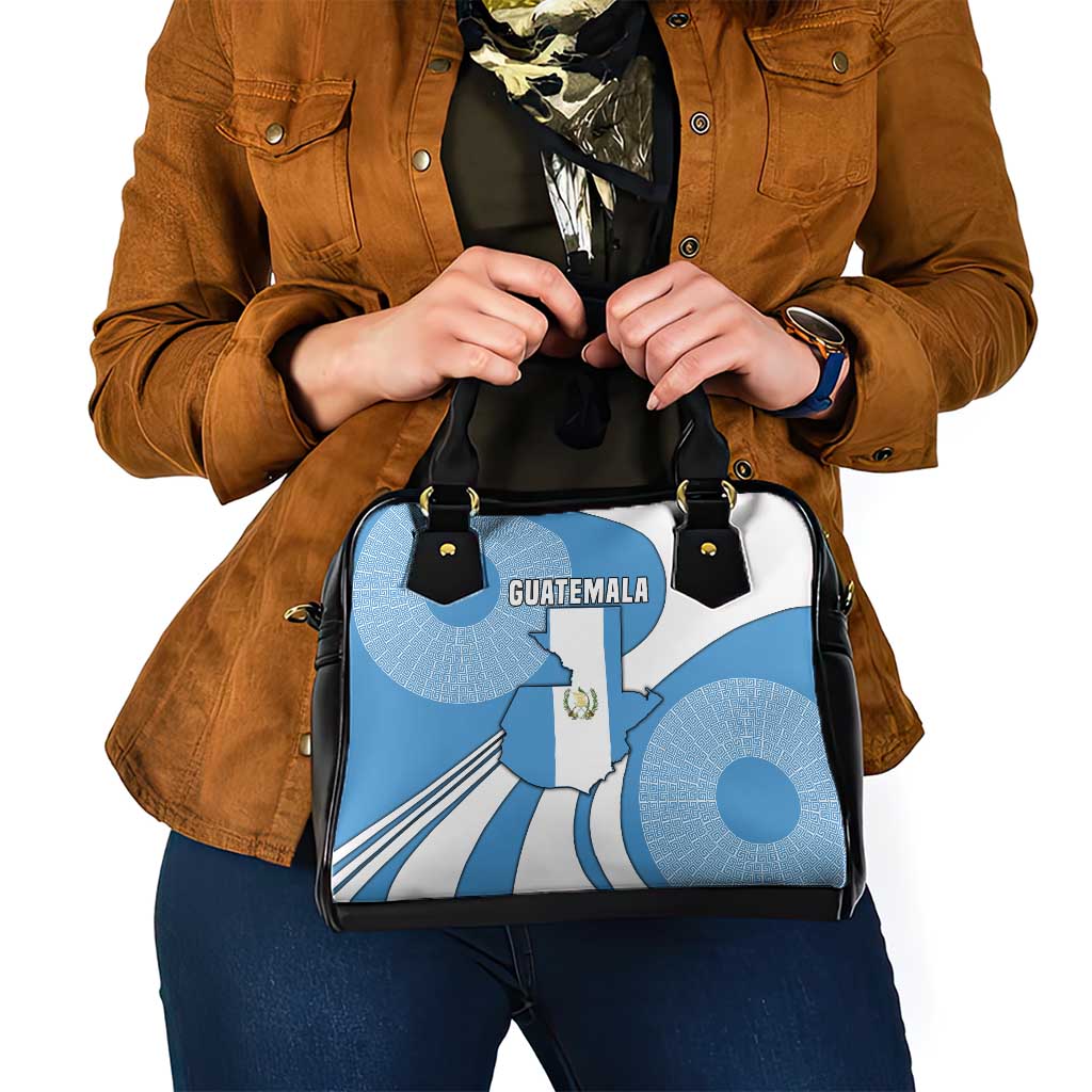 Guatemala Flag Map Shoulder Handbag with Blue White Swirl and Geometric Pattern Design TS04