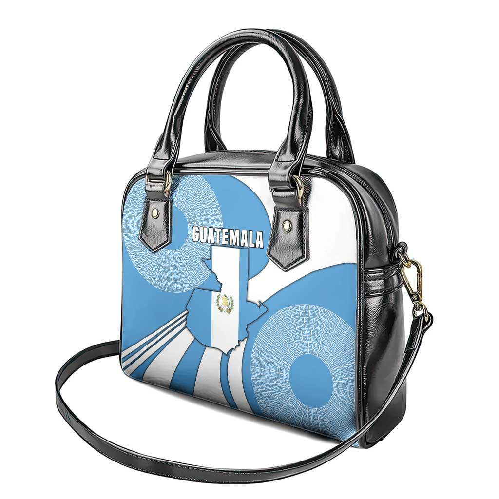 Guatemala Flag Map Shoulder Handbag with Blue White Swirl and Geometric Pattern Design TS04