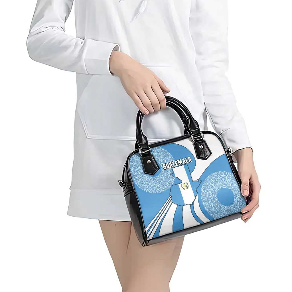 Guatemala Flag Map Shoulder Handbag with Blue White Swirl and Geometric Pattern Design TS04