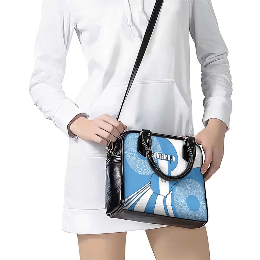 Guatemala Flag Map Shoulder Handbag with Blue White Swirl and Geometric Pattern Design TS04