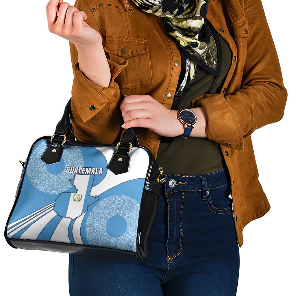 Guatemala Flag Map Shoulder Handbag with Blue White Swirl and Geometric Pattern Design TS04