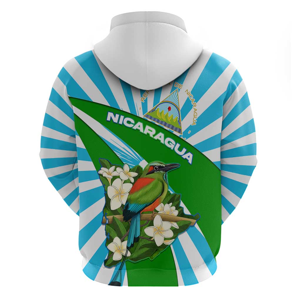 Nicaragua National Bird Hoodie with White Flor de Sacuanjoche and Blue Stripe Design TS04