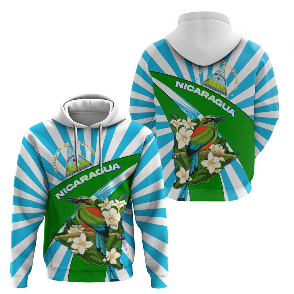 Nicaragua National Bird Hoodie with White Flor de Sacuanjoche and Blue Stripe Design TS04