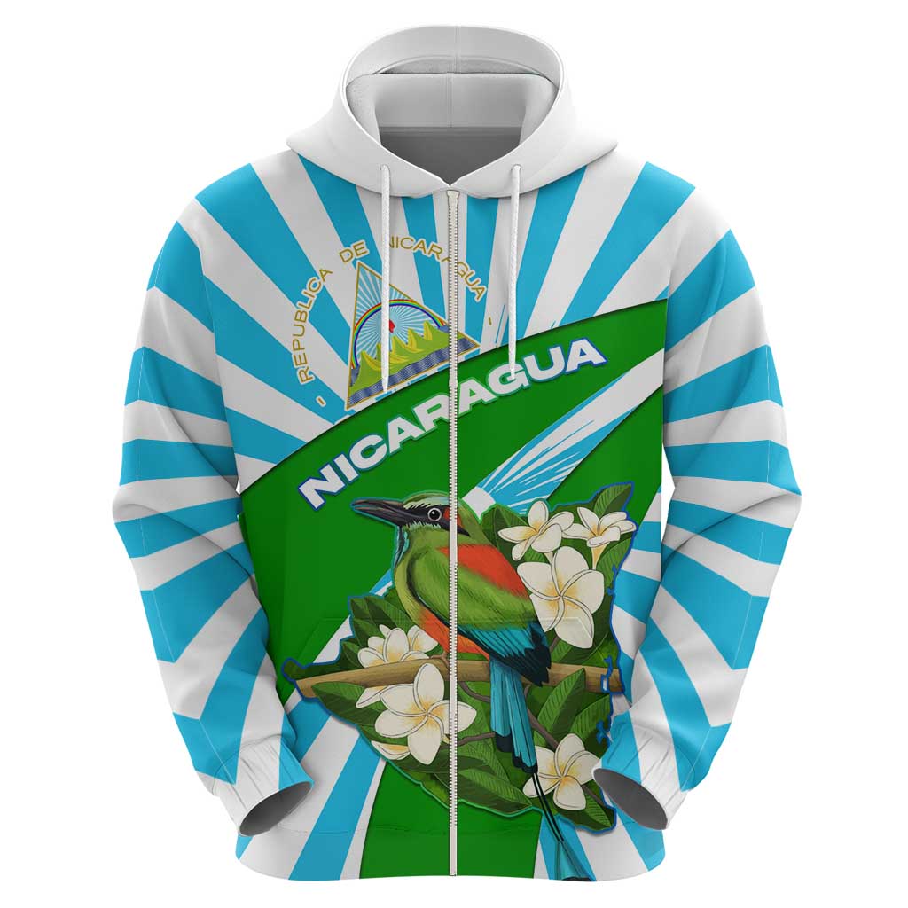 Nicaragua National Bird Hoodie with White Flor de Sacuanjoche and Blue Stripe Design TS04