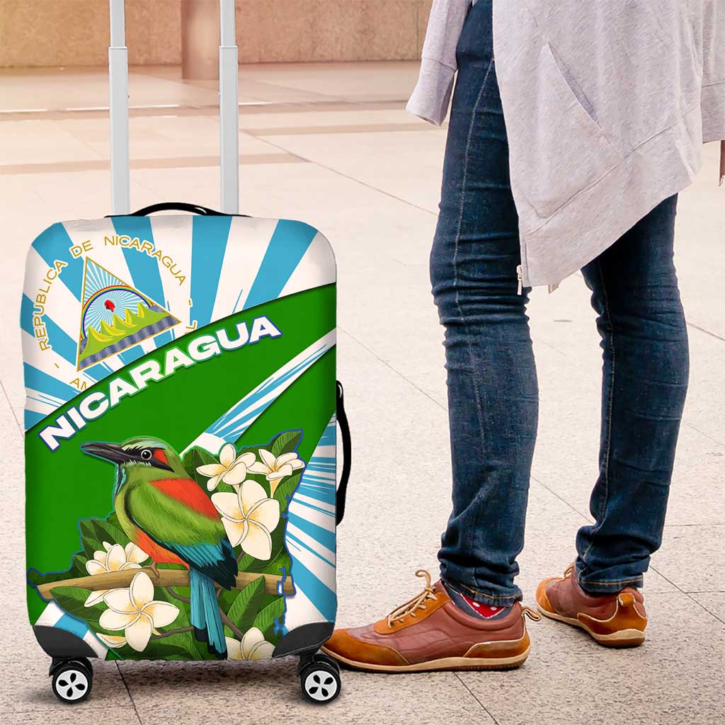Nicaragua National Bird Luggage Cover with White Flor de Sacuanjoche and Blue Stripe Design TS04