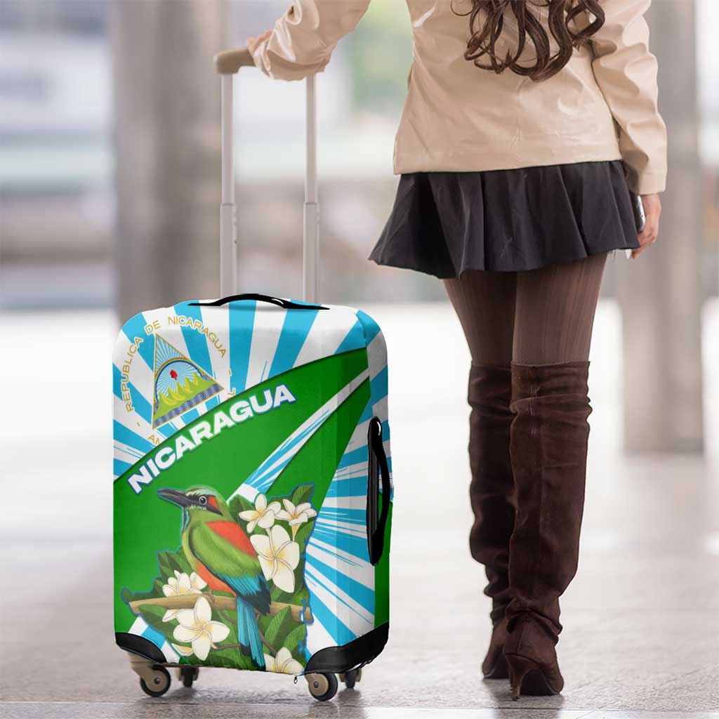 Nicaragua National Bird Luggage Cover with White Flor de Sacuanjoche and Blue Stripe Design TS04
