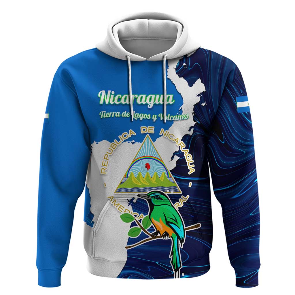 Nicaragua Guardabarranco Bird Hoodie with Volcano Map and National Emblem Design TS04
