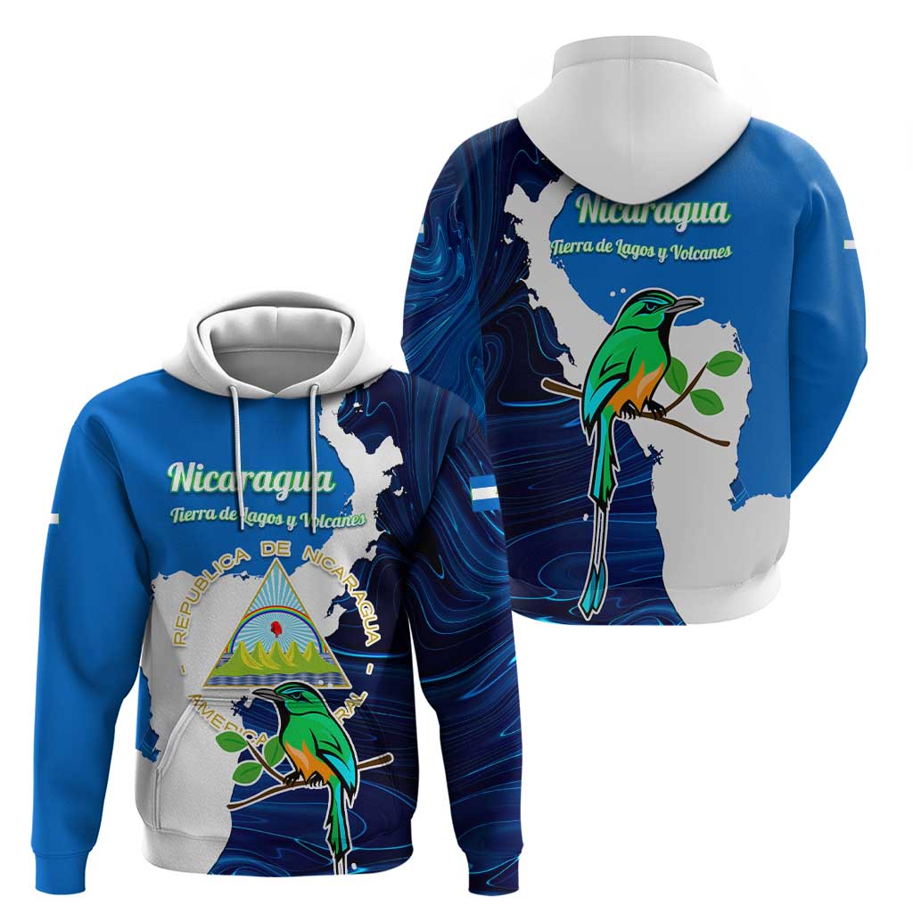 Nicaragua Guardabarranco Bird Hoodie with Volcano Map and National Emblem Design TS04