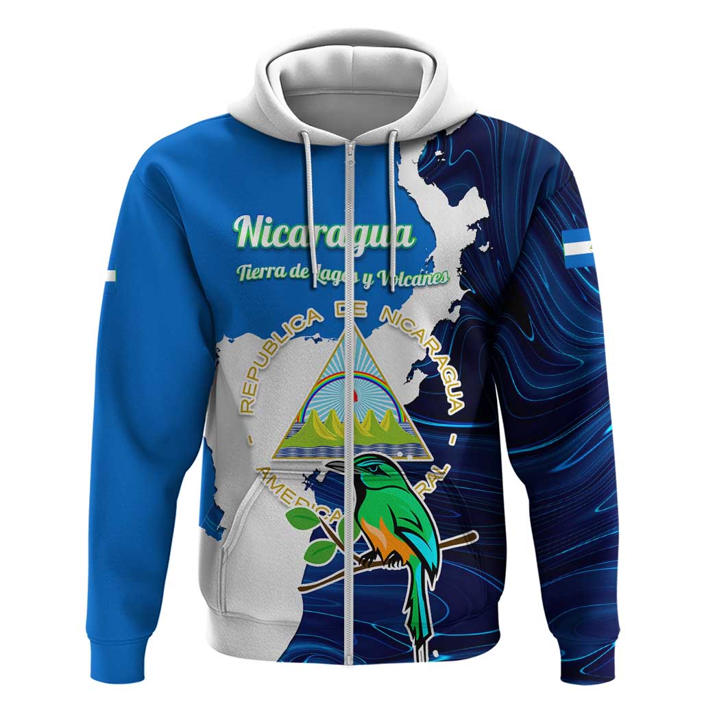 Nicaragua Guardabarranco Bird Hoodie with Volcano Map and National Emblem Design TS04