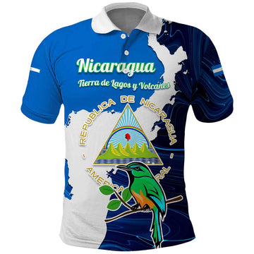 Nicaragua Guardabarranco Bird Polo Shirt with Volcano Map and National Emblem Design TS04