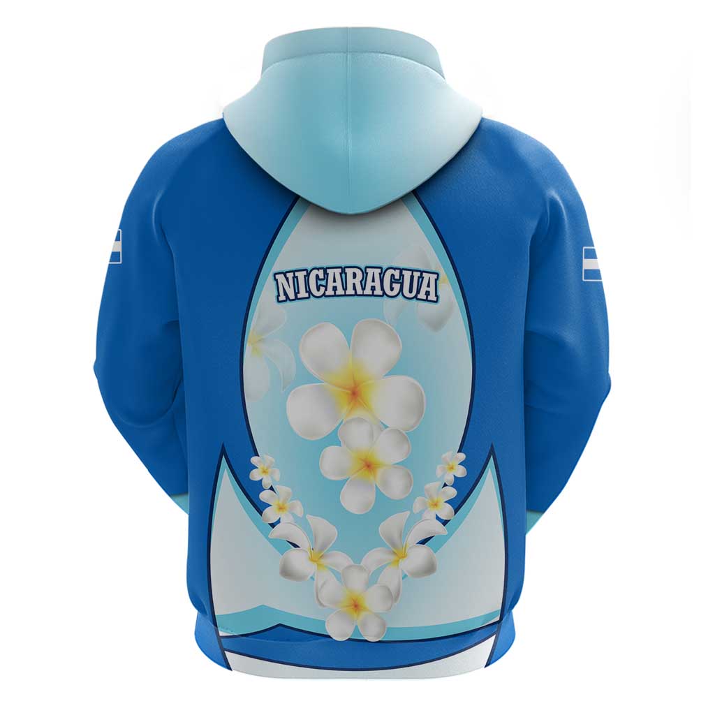 Nicaragua National Emblem Hoodie with White Flor de Sacuanjoche and Blue Gradient Design TS04