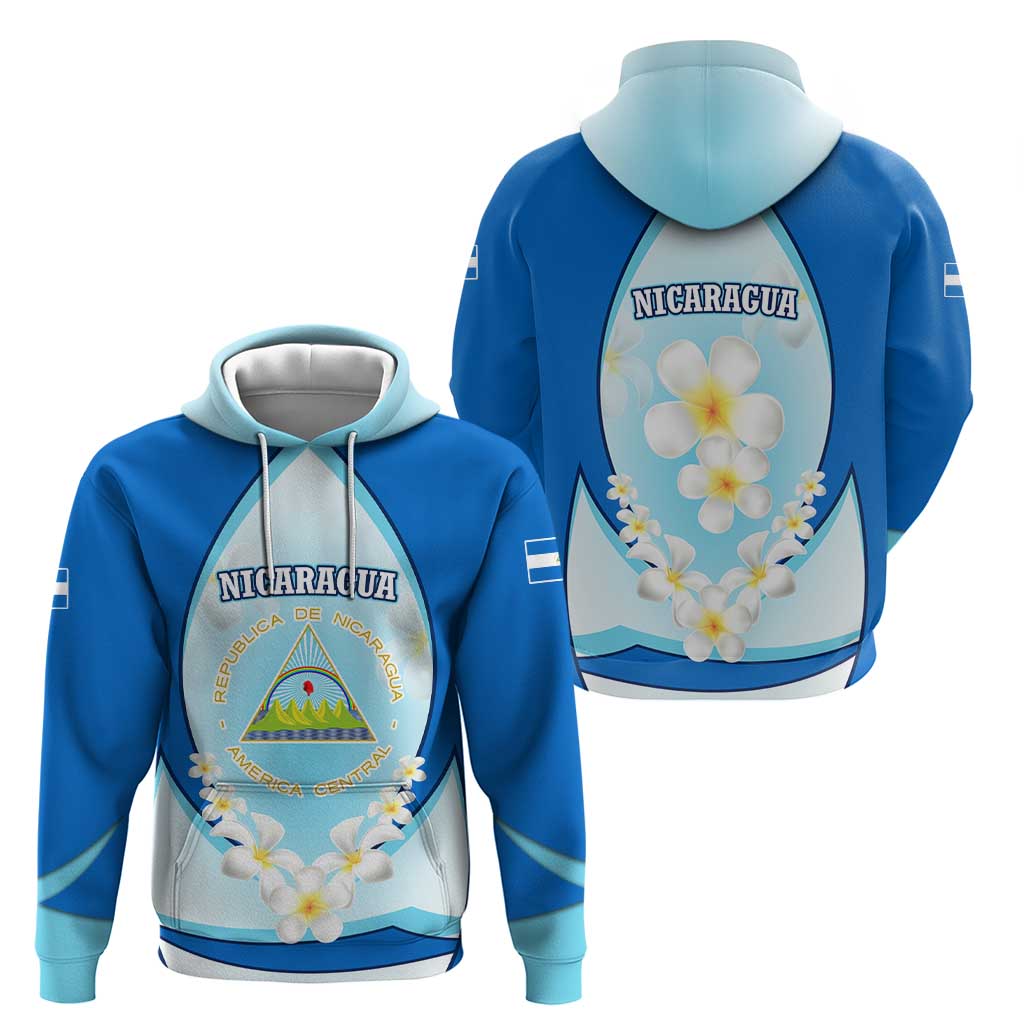 Nicaragua National Emblem Hoodie with White Flor de Sacuanjoche and Blue Gradient Design TS04