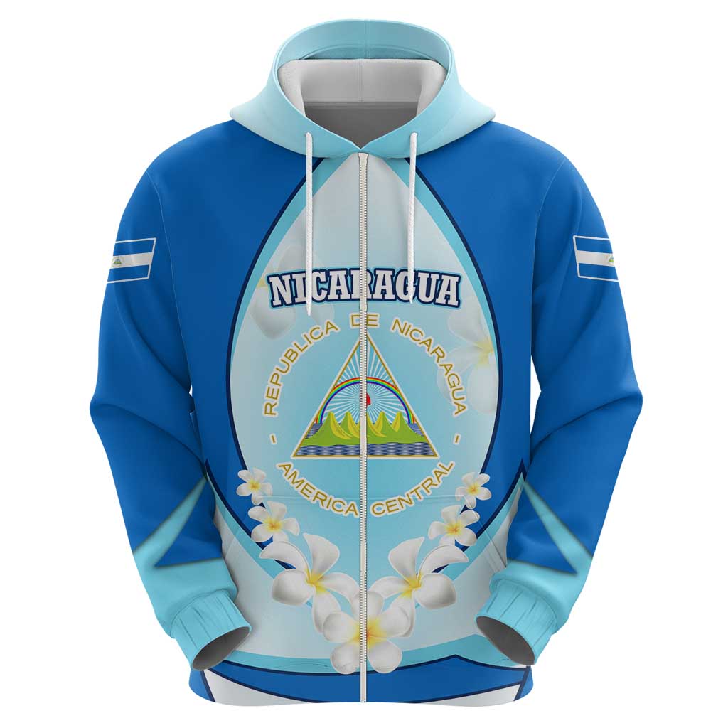 Nicaragua National Emblem Hoodie with White Flor de Sacuanjoche and Blue Gradient Design TS04