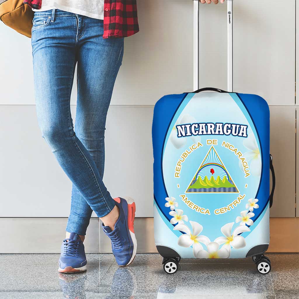 Nicaragua National Emblem Luggage Cover with White Flor de Sacuanjoche and Blue Gradient Design TS04