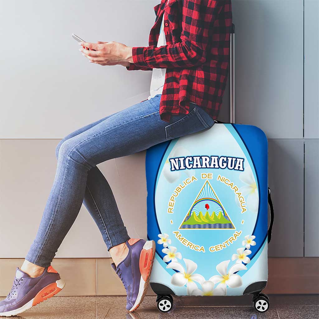 Nicaragua National Emblem Luggage Cover with White Flor de Sacuanjoche and Blue Gradient Design TS04