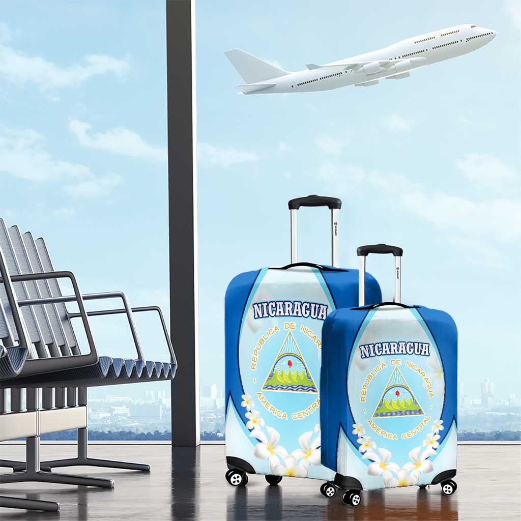 Nicaragua National Emblem Luggage Cover with White Flor de Sacuanjoche and Blue Gradient Design TS04