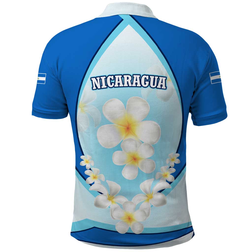 Nicaragua National Emblem Polo Shirt with White Flor de Sacuanjoche and Blue Gradient Design TS04