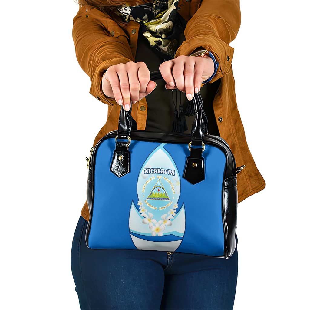 Nicaragua National Emblem Shoulder Handbag with White Flor de Sacuanjoche and Blue Gradient Design TS04